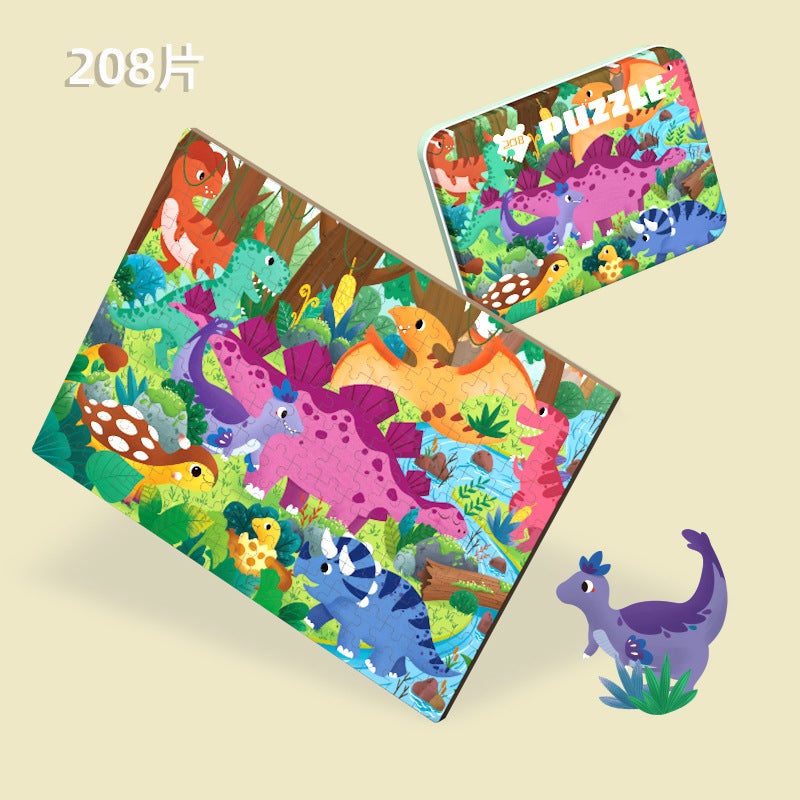 Children'S Jigsaw Puzzle 208 Pieces Iron Boxed Early Education Puzzle Wooden Animal Traffic Jigsaw Puzzle Toy Gift - Image 3